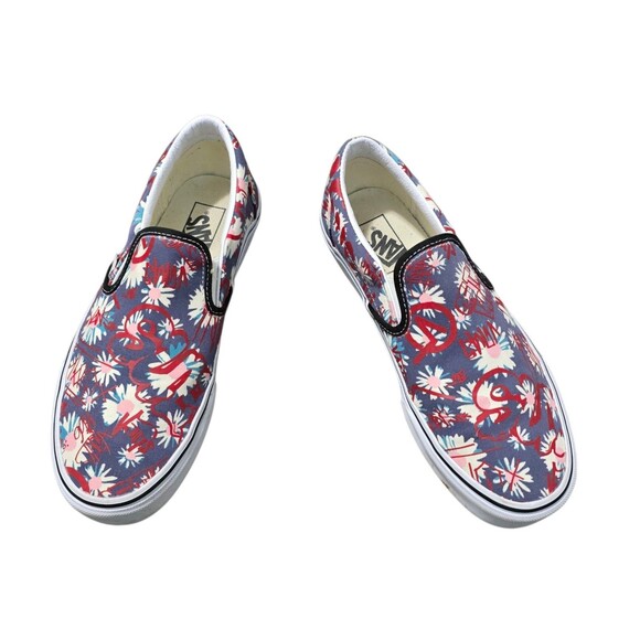 Vans Classic Slip on Shoes Womens Size 10 Crew Graffiti Floral Red Blue Canvas - Picture 3 of 11